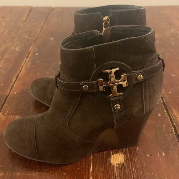 Tory Burch - Brown Suede "Aaden" Wedge Ankle Booties - Picture 7 of 12